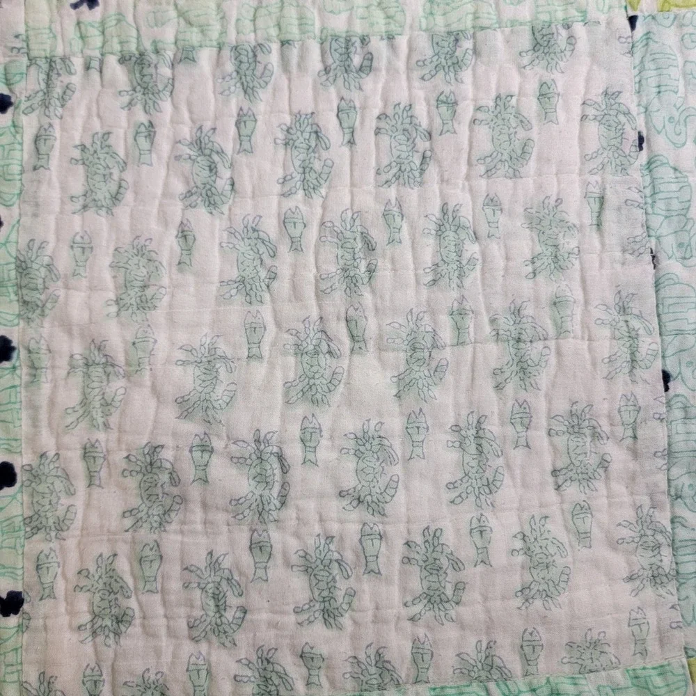 The Company Store Full Queen Quilt Cotton Patchwork Green Blue Animal Print